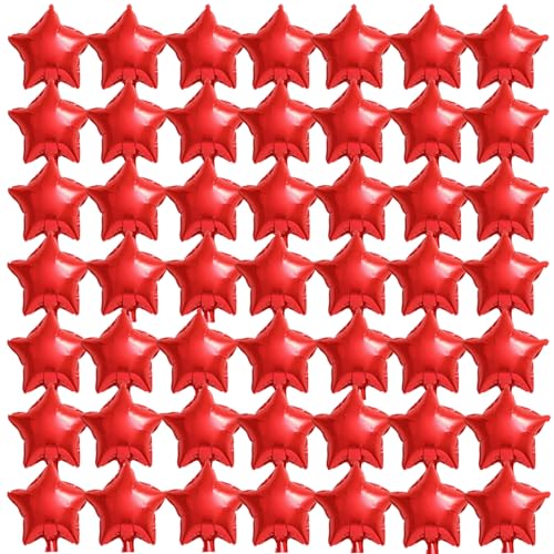 50 Stück 25,4 cm rote Foliensternballons, fünfzackige Mylar-Luftballons für Babyparty, Geschlechtsoffenbarung, Hochzeit, Geburtstag oder Verlobung, Party-Dekoration (rot) von Finypa