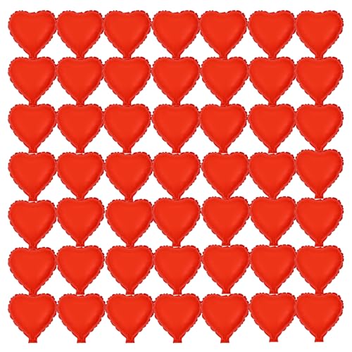 50 Stück Valentinstag Folienballons in Herzform 25,4 cm Herz Mylar-Luftballons, rote Luftballons Herzballon für Hochzeit Geburtstag Verlobung Valentinstag Party Dekoration von Finypa