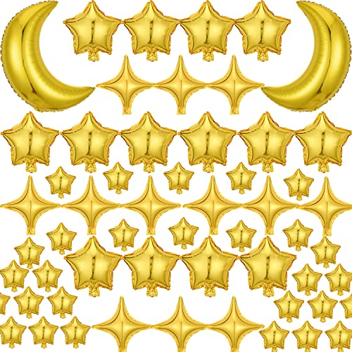 52Pcs 36" Große Mondfolie Mylar Ballons Stern Folie Ballons Vier Pointed Star Balloon Graduation, StarBaby Dusche, Brautdusche, Verlobung, Geburtstagsfeier, Hochzeit, Jubiläum Dekor (Gold) von Finypa