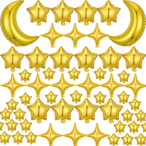 52Pcs 36" Große Mondfolie Mylar Ballons Stern Folie Ballons Vier Pointed Star Balloon Graduation, StarBaby Dusche, Brautdusche, Verlobung, Geburtstagsfeier, Hochzeit, Jubiläum Dekor (Gold) von Finypa