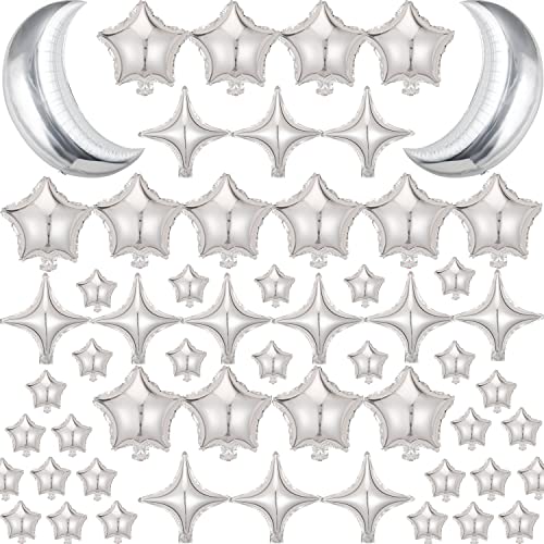 52Pcs 36" Große Mondfolie Mylar Ballons Stern Folie Ballons Vier Pointed Star Balloon Graduation, StarBaby Dusche, Brautdusche, Verlobung, Geburtstagsfeier, Hochzeit, Jubiläum Dekor (Silber) von Finypa