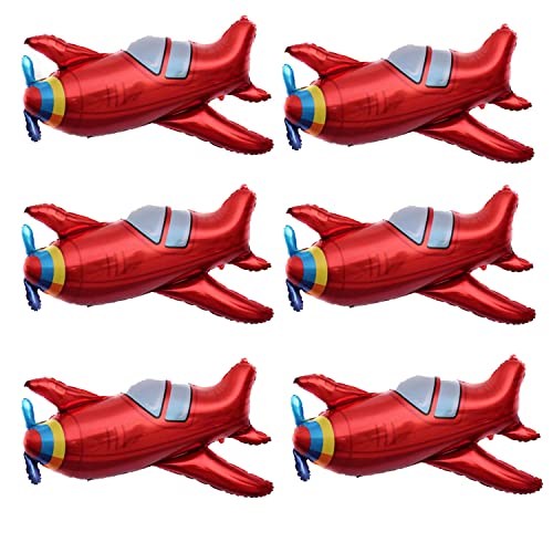6 Stück große rote Flugzeug-Hubschrauber-Flugzeug-Folienballon, Flieger-Abenteuer-Motto-Geburtstagsparty-Dekorationen, Flugzeug-Folienballons, Flugzeug-Form, Ballons, Babyparty-Dekoration von Finypa