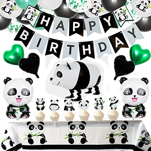 65 Stück niedliche Panda-Partyzubehör für Mädchen Panda Happy Birthday Banner Panda Ballons Cupcake Topper Tischdecke für Kinder Jungen Mädchen Panda Thema Geburtstag Party Babyparty Gastgeschenke von Finypa