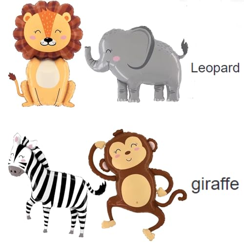 6 Stück Dschungel-Tier-Luftballons, Dschungel-Safari-Tier-Luftballon, Party-Dekorationen,Babyparty, Zoo-Luftballons, Tiger, Leopard, Zebra, Giraffe, Affe, Elefant, Löwe, Ballon Geburtstagsdekorationen von Finypa