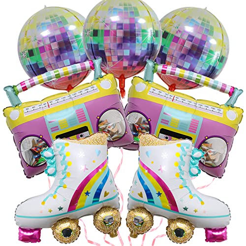 7 x Regenbogen-Rollschuh-Luftballons, Disco-Folienballons, aufblasbare Radio-Boombox für 80er 90er Jahre Party-Dekorationen, Retro-Thema, Hip-Hop-Geburtstagsparty, zurück in die 80er 90er Jahre von Finypa