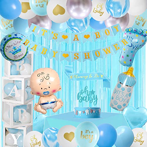 Babyparty Dekorationen für Jungen, Blau Baby Party Dekor Kit mit Luftballons Boxen, Blau Ballon Girlande Hintergrund Banner und Tischdecke und Babyparty Schärpe, Babyparty Luftballons Dekorationen Babyparty Dekorationen für Jungen, Blau Baby Party Dekor Kit mit Luftballons Boxen, Blau Ballon Girlande Hintergrund Banner und Tischdecke und Babyparty Schärpe, Babyparty Luftballons Dekorationen von Finypa