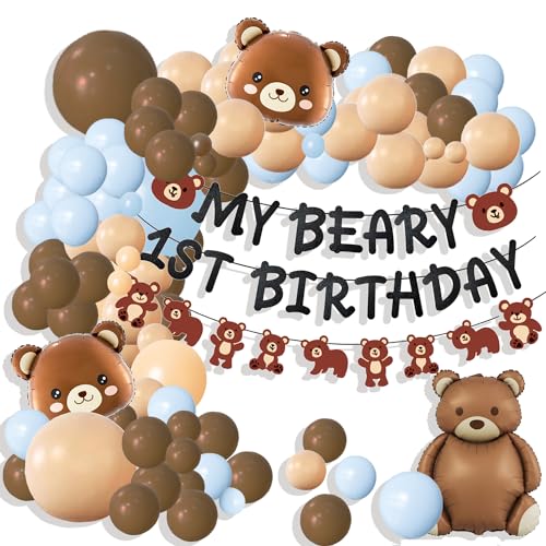 Bär 1. ersten Geburtstag Dekorationen für Jungen, erste Geburtstagsdeko Junge Mädchen, Bär Ballon 129pcs Braun Blau und Bär Folie Wald Tier Ballons, Bär Thema Geburtstag Baby Shower Party Supplies Bär 1. ersten Geburtstag Dekorationen für Jungen, erste Geburtstagsdeko Junge Mädchen, Bär Ballon 129pcs Braun Blau und Bär Folie Wald Tier Ballons, Bär Thema Geburtstag Baby Shower Party Supplies von Finypa
