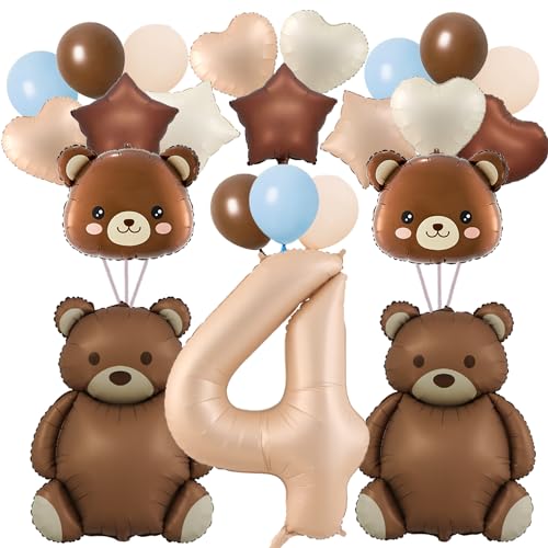 32 Stück Bären-Ballons, 4. Zahlen-Ballons, 101,6 cm, große braune Bären-Ballons, Babyparty-Dekorationen, Geburtstags-Ballons, Folien-Tierballons für Geburtstagsparty-Dekoration (4.) 32 Stück Bären-Ballons, 4. Zahlen-Ballons, 101,6 cm, große braune Bären-Ballons, Babyparty-Dekorationen, Geburtstags-Ballons, Folien-Tierballons für Geburtstagsparty-Dekoration (4.) von Finypa