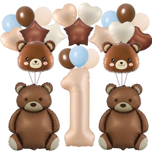 Bären-Ballons, 101,6 cm, karamellfarben, Zahl 1, große braune Bären-Ballons, Babyparty-Dekorationen, 1. Geburtstag, Tierballons für We Can Bearly Waits, Party-Dekoration, 32 Stück von Finypa