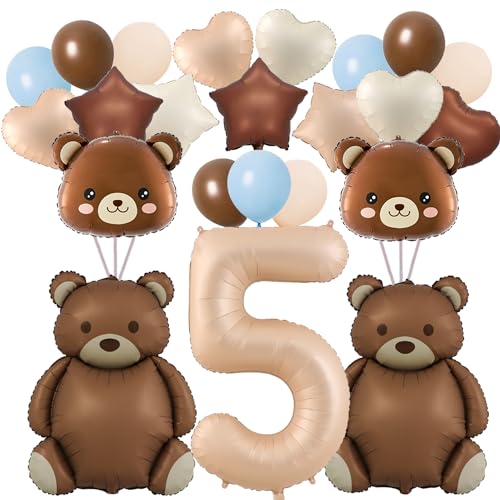 32 Stück Bären-Ballons, 5. Zahlen-Ballons, 101,6 cm, große braune Bär-Ballons, Babyparty-Dekorationen, Geburtstags-Ballons, Folien-Tierballons für Geburtstagsparty-Dekoration (5 32 Stück Bären-Ballons, 5. Zahlen-Ballons, 101,6 cm, große braune Bär-Ballons, Babyparty-Dekorationen, Geburtstags-Ballons, Folien-Tierballons für Geburtstagsparty-Dekoration (5 von Finypa