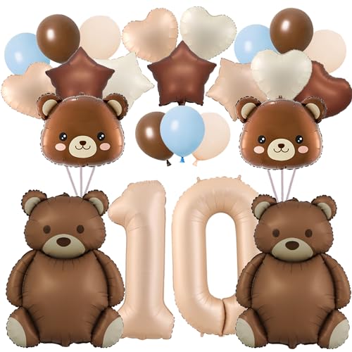 Bären-Luftballons, Zahl 10, 101,6 cm, große braune Bären-Ballons, Babyparty-Dekorationen, Geburtstags-Ballons, Folien-Tierballons für Geburtstagspartys, 32 Stück Bären-Luftballons, Zahl 10, 101,6 cm, große braune Bären-Ballons, Babyparty-Dekorationen, Geburtstags-Ballons, Folien-Tierballons für Geburtstagspartys, 32 Stück von Finypa