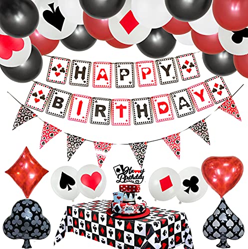 Casino Party Dekoration Zubehör Set: Casino Tischdecken Casino Ballons,Black, Red,White Latex Ballon mit Casino Confetti für Casino Theme Party,Las Vegas Themenpartys von Finypa