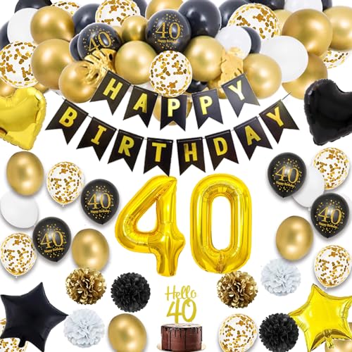 Dekorationen zum 40. Geburtstag für Männer und Frauen, schwarz-goldfarbenes Ballon-Girlanden-Set, Party-Dekorationen, Happy Birthday-Banner, Konfetti-Ballonbogen für 40. Geburtstag von Finypa