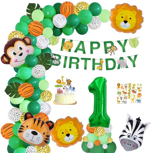 Ballonbogen-Set mit Dschungel-Thema für 1 Jahre altes Baby Junge Mädchen, grüne Happy Birthday Banner Luftballons Girlande, Safari-Dekorationen, 105 Stück Wild Jungle Thema Party Supply Tier Ballon Ballonbogen-Set mit Dschungel-Thema für 1 Jahre altes Baby Junge Mädchen, grüne Happy Birthday Banner Luftballons Girlande, Safari-Dekorationen, 105 Stück Wild Jungle Thema Party Supply Tier Ballon von Finypa