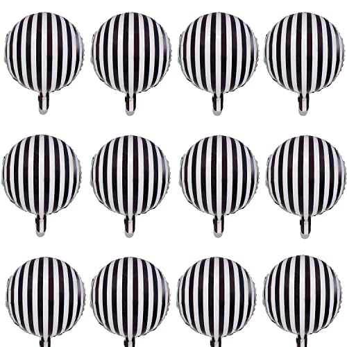 Finypa 12 Stück schwarz und weiß gestreifte Ballons Dekoration Folien-Mylar-Luftballons für Geburtstagsparty, Babyparty, Halloween, Zeremonien, Urlaubspartys, Dekoration, Zubehör, party-Dekoration von Finypa