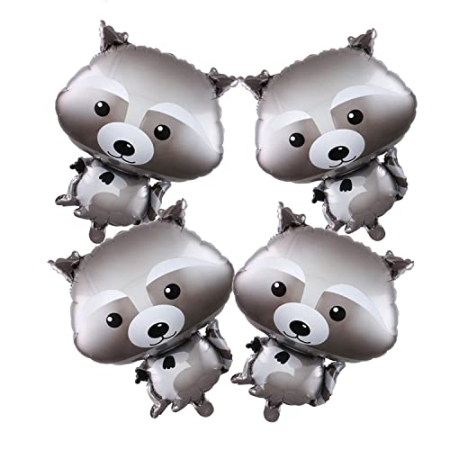 Finypa 4 Stück Waschbär-Luftballons in Waschbär-Form, Mylar-Luftballons für Babyparty, Kinder, Jungen, Waldtiere, Thema, Geburtstagsparty, Dekorationen von Finypa