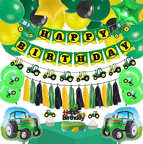 Finypa Kindergeburtstag Deko,Traktor Geburtstag Dekoration Junge Farm Traktor Thema-Dekoration, einschließlich Traktor Geburtstagsbanner, Traktoren Kränze, Kuchen-Sets, Ballons und Quaste von Finypa
