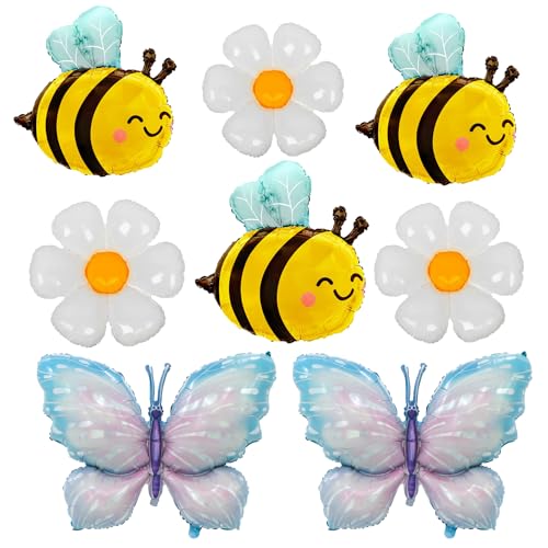 Finypa Luftballons mit Bienen- und Blau-Schmetterlings- und Gänseblümchen-Motiv für Babypartys, Geburtstagsparty-Dekoration, Boho, Gänseblümchen, Partyzubehör, 8 Stück von Finypa