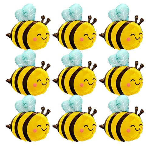 Finypa Niedliche Bienen-Luftballons mit lächelndem Gesicht, schöne Wald-Bienen-Luftballons, Bienen-Thema, Geburtstagszubehör, Party-Dekorationen, 9 Stück, große Cartoon-Biene, Mylar-Folienballons, von Finypa