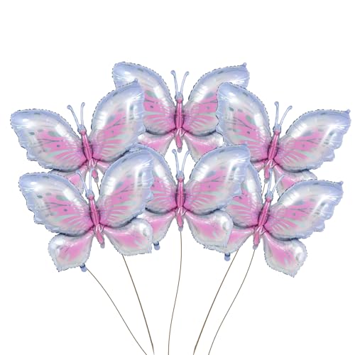 Finypa Rosa Schmetterlings-Luftballons, 6 Stück, 101,6 cm, rosa, lila, Schmetterling-Folie, Mylar-Luftballons für Schmetterling, Babyparty, Dekoration für Schmetterlings-Motto-Party, Hochzeit, von Finypa
