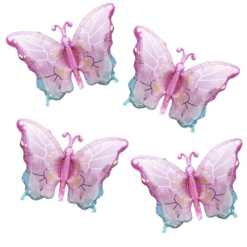 Finypa Schmetterlings-Luftballons, 4 Stück, 101,6 cm, Mylar-Ballons für Babyparty, Dekoration, Schmetterlings-Motto-Party, Hochzeit, Geburtstag, Partyzubehör (Rosa) von Finypa