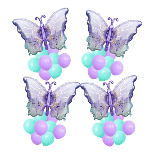 Finypa Schmetterlings-Luftballons, 4 Stück, 101,6 cm, Mylar-Ballons für Babyparty, Dekoration, Schmetterlings-Motto-Party, Hochzeit, Geburtstag, Partyzubehör (lila) von Finypa