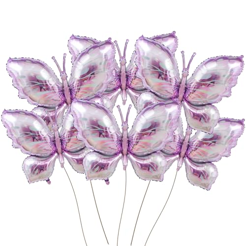Finypa Violette Schmetterlingsballons, 6 Stück, 101,6 cm, Rosa, Lila, Mylar-Folie, Mylar-Luftballons für Schmetterling, Babyparty, Dekoration für Schmetterlings-Motto-Party, Hochzeit, Geburtstag, von Finypa