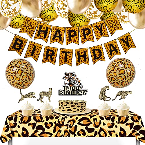 Gepard Happy Birthday Banner, Geparden-Geburtstagsdekorationen, Leoparden-Party-Dekorationen, Tier-Geburtstagsparty-Dekorationen, Tischdecke für Jungen, Mädchen, Babyparty-Dekorationen.. von Finypa