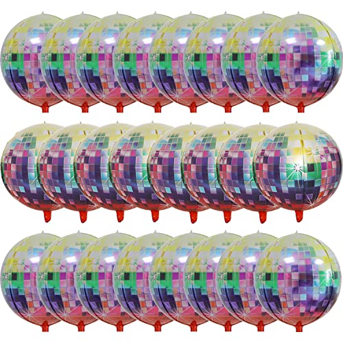 Große, mehrfarbige Discokugel-Luftballons, 55,9 cm, 24 Stück, 4D-Disco-Luftballons, 70er, 80er, 90er-Jahre, Disco-Party-Dekorationen, Happy New Year, Ballon Welcoome 2023 Dekorationen von Finypa