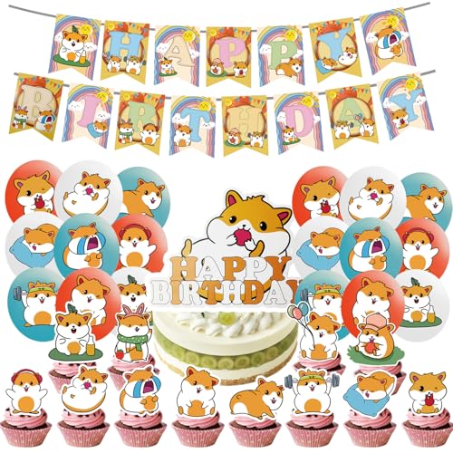 Hamster Geburtstag Party Zubehör Hamster Party Dekorationen beinhalten HAPPY BIRTHDAY Banner ,Kinder Meerschweinchen Geburtstag Party Ballons Banner Cupcake Dekorationen, Hamster Party Luftballons von Finypa