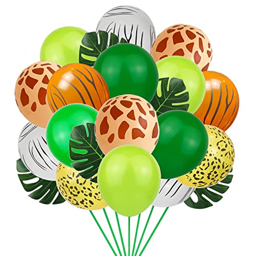 Dschungelsafari-Party-Ballons, Bogengirlande-Set, 67 Stück, 30,5 cm, Safari-Tier-Latex-Luftballons, grüner Leoparden-Zebra-Tiger, Hirsch, bedruckter Ballon für Safari-Wald, tropische Themenpartys von Finypa