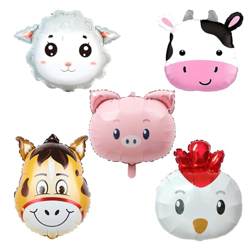 5 x Bauernhoftier-Luftballons, Kuh, Schwein, Schaf, Huhn, Ballon, Bauernhof, Geburtstagsparty, Dekorationen, Kuh, Esel, Schaf, Schwein, Huhn, Folie, Mylar, Geburtstagsballons für Hochzeit, Babyparty, 5 x Bauernhoftier-Luftballons, Kuh, Schwein, Schaf, Huhn, Ballon, Bauernhof, Geburtstagsparty, Dekorationen, Kuh, Esel, Schaf, Schwein, Huhn, Folie, Mylar, Geburtstagsballons für Hochzeit, Babyparty, von Finypa