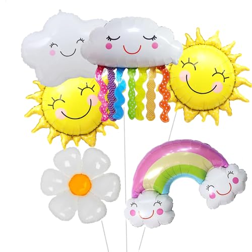 Regenbogen Sonne Gänseblümchen Wolken Party Luftballons Set - 31 Zoll 6 Stück Wolkenballons Dekorationen | Sonne Mylar Ballons für Canticos Geburtstagsdekorationen Boho Geburtstag Party Dekorationen von Finypa
