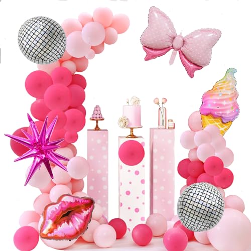Rosa Ballon-Girlande, Bogen-Set, Hot Pink, Magenta, Roségold, Chrom-Ballon mit Herz, Lippe, silberner Discokugel-Ballon für Prinzessinnen-Party-Dekoration, Geburtstag, Babyparty, von Finypa