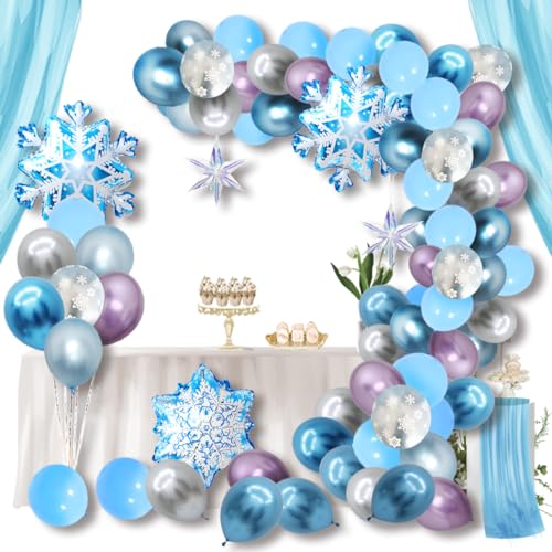 Schneeflocke Luftballons Garland Arch Kit Blau & Weiß & Silber& violett 99er Pack Schneeflocke Ballons für Winter Wonderland, Urlaub, Weihnachten, Baby Shower, Frozen Birthday Party Dekorationen von Finypa