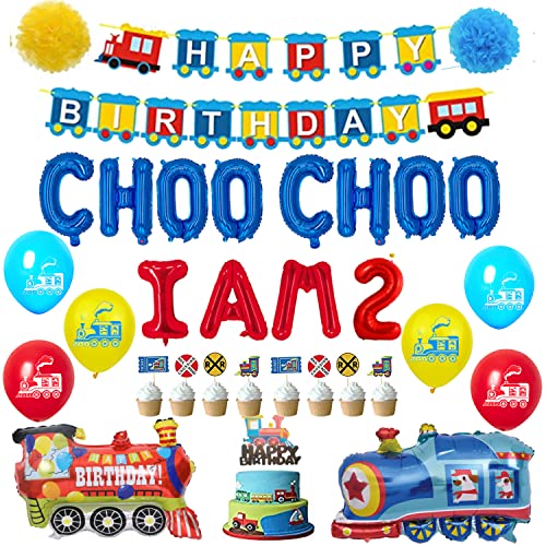 Zug 2nd Birthday Party Dekorationen Zubehör für 2 Year Old Boy Choo Im Zwei Ballons Happy Birthday Banner für Chugga Chugga Zwei Zwei Eisenbahn Party Dekorationen 2nd Birthday Party Zubehör von Finypa