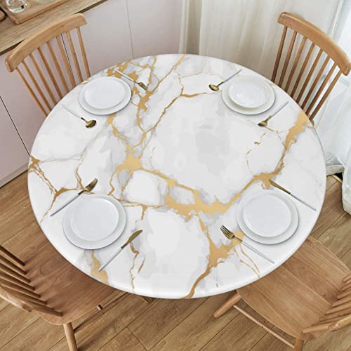 Fiokroo Tischdecke mit Marmor-Textur, elastischer Kante, runde Tischdecke, waschbar, wiederverwendbar, Tischdecke für Küche, Esszimmer, Party, Picknick, Größe M (geeignet für 114,3–127 cm) von Fiokroo