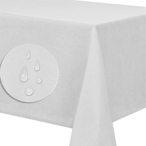 Leinendecke Tischdecke Tischtuch Leinen Optik pflegeleicht schmutzabweisend abwaschbar Lotuseffekt Fleckschutz (Eckig 110x110 cm, Weiss) von Fiora