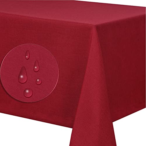 Leinendecke Tischdecke Tischtuch Leinen Optik pflegeleicht schmutzabweisend abwaschbar Lotuseffekt Fleckschutz (Oval 135x180 cm, Bordo) von Fiora