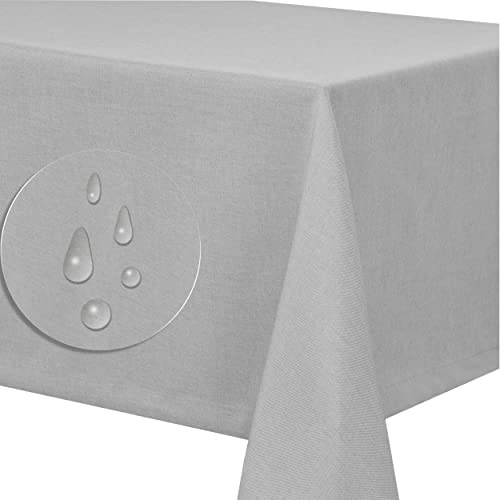 Leinendecke Tischdecke Tischtuch Leinen Optik pflegeleicht schmutzabweisend abwaschbar Lotuseffekt Fleckschutz (Oval 135x180 cm, Hellgrau) von Fiora