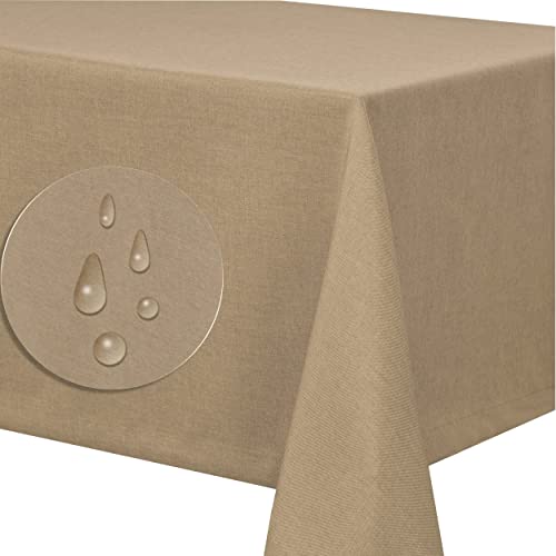 Leinendecke Tischdecke Tischtuch Leinen Optik pflegeleicht schmutzabweisend abwaschbar Lotuseffekt Fleckschutz (Oval 135x180 cm, Sand) von Fiora