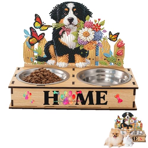 Fiorky 5d Diy Diamond Art Malerei Kits for Erwachsene und Kinder, Diamantmalerei Wasserfuttermittel mit Holzständer Diams Diamant Malerei Schüssel Kits Haustier Feeder Making Kit von Fiorky