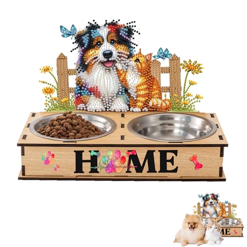 Fiorky 5d Diy Diamond Art Malerei Kits for Erwachsene und Kinder, Diamantmalerei Wasserfuttermittel mit Holzständer Diams Diamant Malerei Schüssel Kits Haustier Feeder Making Kit von Fiorky