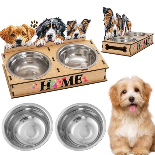 Fiorky 5d Diy Diamond Art Malerei Kits for Erwachsene und Kinder, Diamantmalerei Wasserfuttermittel mit Holzständer Diams Diamant Malerei Schüssel Kits Haustier Feeder Making Kit von Fiorky