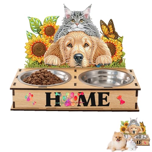 Fiorky 5d Diy Diamond Art Malerei Kits for Erwachsene und Kinder, Diamantmalerei Wasserfuttermittel mit Holzständer Diams Diamant Malerei Schüssel Kits Haustier Feeder Making Kit von Fiorky