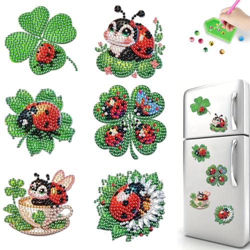 Fiorky 6 Stcs Kühlschrank Diamantmalerei Magnete Easy Diamond Art Painting Kühlschrank Magnete Diamond Art Diamond Malerei Kits DIY Crafts for Erwachsene Anfänger DIY Handwerk Party von Fiorky