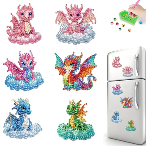 Fiorky 6 Stcs Kühlschrank Diamantmalerei Magnete Easy Diamond Art Painting Kühlschrank Magnete Diamond Art Diamond Malerei Kits Diy Crafts for Erwachsene Anfänger DIY Handwerk Party von Fiorky