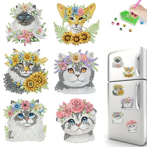 Fiorky 6 Stcs Tier/Kuchen Diam -Diamantmalerei Magnet Kühlschrank Diamant Art Kühlschrank Magnet for Kühlschrank Whiteboards Auto Mailbox Dekor,DIY Painting by Numbers Diamond Art Painting von Fiorky