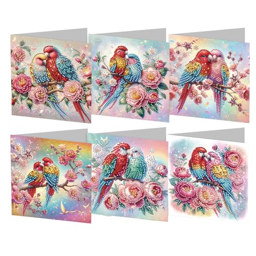 Fiorky 6-teiliges Tier-Blumen-Diamant-Mosaik-Festival-Geschenkkarten, Rinestone-Stickerei-Kunsthandwerk-Karten-Set for Familie, Freunde, handgefertigte Geschenk-Sets von Fiorky