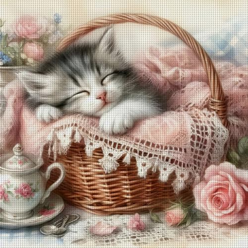 Fiorky Kreuzstich-Set, geprägtes Kreuzstich-Set, bedruckt, 11-fädiger Stoff, Kreuzstich-Stickset, Vollstickerei, Öko-Baumwollfaden, bedruckte Katze, Kreuzstich-Set Fiorky Kreuzstich-Set, geprägtes Kreuzstich-Set, bedruckt, 11-fädiger Stoff, Kreuzstich-Stickset, Vollstickerei, Öko-Baumwollfaden, bedruckte Katze, Kreuzstich-Set von Fiorky